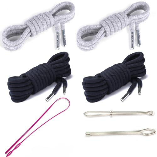 Anjpuy 4 Pieces 53 Inche's Drawstring Cords Replacement Drawstrings with Easy Threader for Sweatpants Shorts Pants Hoodies.(Grey Dark Blue)