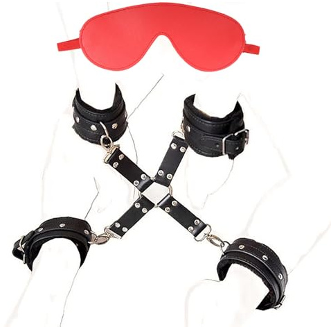 BDSM Bondage Set Mit Handschellen Augenmaske Leder Handcuffs für Bondage BDSM Plüsch Set Handschellen Fußfesseln Augenbinde Erotische Fetisch Erotik Sexspielzeug für Paare Extrem Sklavin Sex