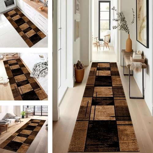 Läufer Flur Küche Waschbar rutschfest 70X400CM Teppichläufer Küchenteppich Flurteppich Dunkelbraun Küchenläufer Teppichmatten Korridor Wohnzimmer Schlafzimmer Meterware Schmutzfangmatte Fußmatte