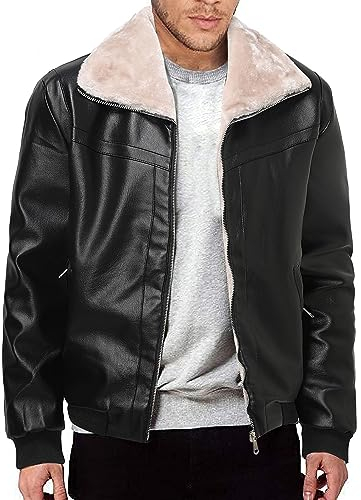 Giacca da uomo in pelle con colletto alla coreana autunno e inverno giacca in pelle sintetica giacca a maniche lunghe da uomo grandi giacche di jeans alte, Nero , XXL