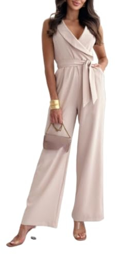 Hecatombic Tuta Elegante da Donna con Spalline a Vita Alta Tuta da Lavoro a Vita Alta con Gamba Larga e Pantaloni alla Caviglia Tuta da Vacanza Casual da Lavoro Streetwear (Kaki,L)