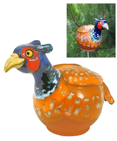 Midene Gartenstecker Keramik Handgefertigt - Gartendeko für Draußen Wetterfest - Garten Deko Keramik - Vogel Gartenfiguren & Gartenstatuen - Fasan