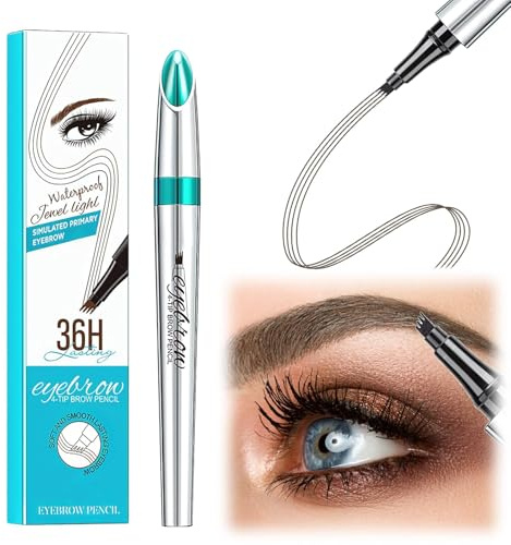 Lápiz de Cejas Microblading Impermeable con 4 Puntas, Perfilador Waterproof de Larga Duración, Fácil de Aplicar y Eliminar - Maquillaje Natural (Marrón Claro)