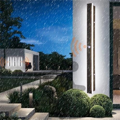 TZSMUM LED Wall Light with Motion Sensor Wall Sconce Modern Garden Wall Lamp Outdoor Waterproof IP65 Long Outside Aluminum Lighting Balcony Indoor Corridor Front Door Black (White Light,60CM)