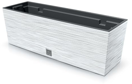 Tymar Jardinera para flores, maceta, jardinera de exterior, maceta para exteriores, rectangular (Blanco; 58x18x20cm)