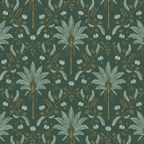 Palm Trellis Green Wallpaper - Tropical Leaves Trees Botanical Naturistic - Holden Decor 13750