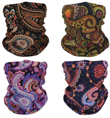 SMEHCF 4 Multipurpose Bandanas for Women Men Headband Balaclava Hair Head Scarf Face Half Airsoft Paintball Mask Neck Gaiters Breathable Washable Colorful Cashew Flower Warm Colors