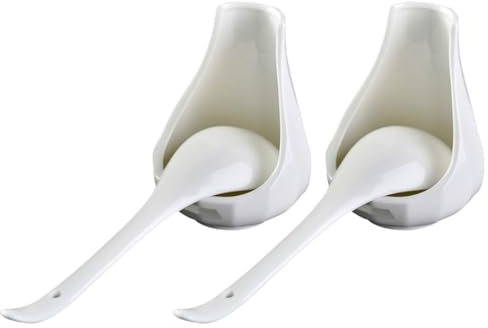 CONGARTENO Lot De 2 Sets De Cuillères à Soupe Céramique Grosse Taille Avec Repose-cuillère Pratique En Céramique Cuisine, Restaurant Et Table à Manger