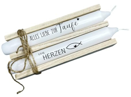 AWASG Kerze mit Spruch Taufe - Stabkerzen Set 2 Stk. mit Taufspruch Taufkerze - Geschenk Taufe Patenkind Taufgeschenk