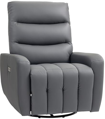 HOMCOM Fauteuil Relax électrique Fauteuil TV inclinable, Fonction balancelle, Prises USB et USB-C Pivotant Fauteuil inclinable avec Dossier réglable, pour Le Salon, Gris