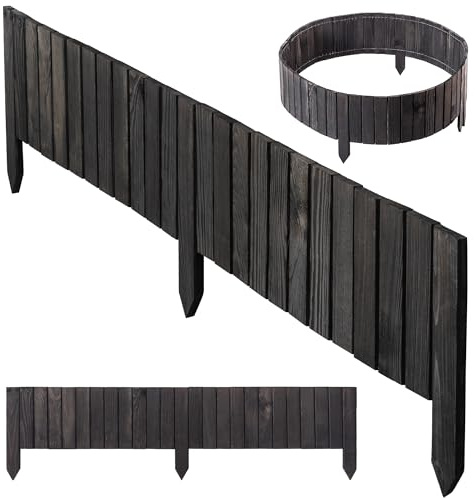 KADAX Rasenkante aus Holz, 116 x 20 cm, Beeteinfassung, Beetumrandung, Flexibler Holzzaun, Gartenzaun, Zaun für Garten, Beetbegrenzung Flexible, Mähkante Rollborder (Anthrazit)