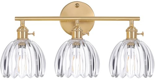 Shenmoyl Wandleuchte Innen, Spiegelleuchte Bad 3 Flamming, Wandlampe Vintage Gold Für Badezimmer Schlafzimmer Flur Wohnzimmer Transparent