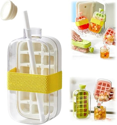 My Crush Cup Ice - 2 in 1 Touch-Free Ice Cube Tray Water Bottle with Lid and Bin, Ice Cube Making Bottle for Freezer, Portable Ice Maker for Home, Office, Travel, Gym & Outdoor (White-800ML)