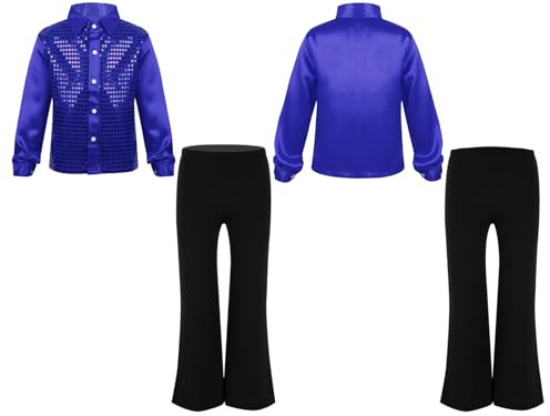 Yeahdor Boys Stage Performance Sequins Jazz Dance Costume Glittery Dancing Clothes Set Shirt with Pants Set