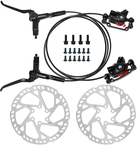 2‑Kolben‑Hydraulik‑Scheibenbremsen‑Set für Mountainbikes | Hydraulik‑Bremskit links vorne, rechts hinten, inkl. 160‑mm‑Bremsscheiben, Aluminium‑Bremsen, passend für Mountainbike