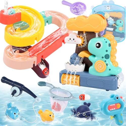 Gontence Baby Bath Toys - Water Toys - Toddler Bath Toys for Kids Aged 3 and up - Shower Toys for Kids - Fishing Game Waterfall Wind -Up Toys Slide Bath Toy Water Pistols