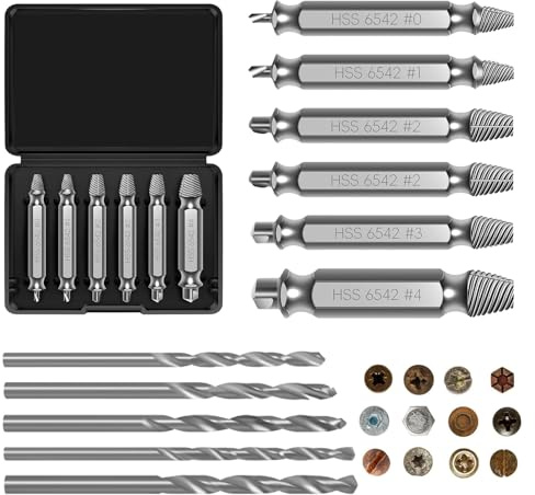11PCS Screw Extractor & Bolt Extractor Set - HSS 6542 (63-65HRC) with 3 Twist Drill Bits, Double Ended Bits, for Stripped Damaged Broken Rusted Screws/Bolts, Remover Tool
