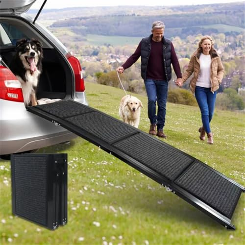 180cm Hunderampe Auto Klappbar,Hundetreppe Auto mit High Traction Teppichoberfläch,rutschfest hunderampen für Autos, LKWs und SUV,Stabil Rampe Hund für Große Und Mittel Hunde Bis 110kg