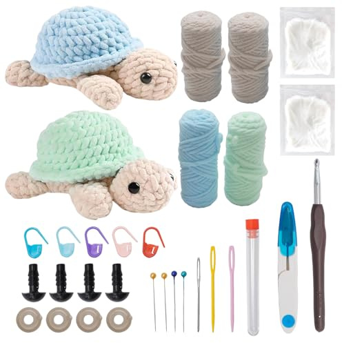 Hoypeyfiy Häkeln für Anfänger Tier-Set, 2-teiliges Schildkröten-Häkelkit für Erwachsene, Geschenk mit Anleitungen und Garn