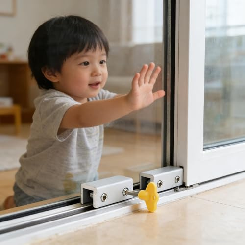 5 Pack Aluminum Alloy Window Lock Stopper Sliding, Door and Window Limiters, Window Sliding Doors Lock, Safety Locks Security with Keys