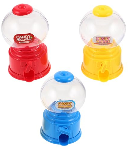 HOLIDYOYO Distributore Automatico di Dolciumi Mini in Plastica 3 Pezzi Rosso Blu Giallo, Macchina per Gomme da Masticare Portatile per Casa Ufficio Festa