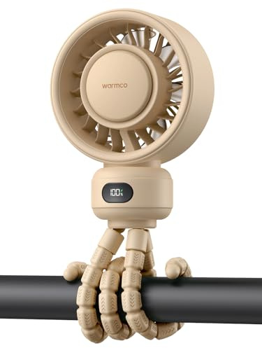 Ventilador portátil para cochecito Warmco, ventilador con clip recargable de 4000mAh (hasta 15H), 4 velocidades, pantalla LED de batería, funcionamiento silencioso, cubierta desmontable, para