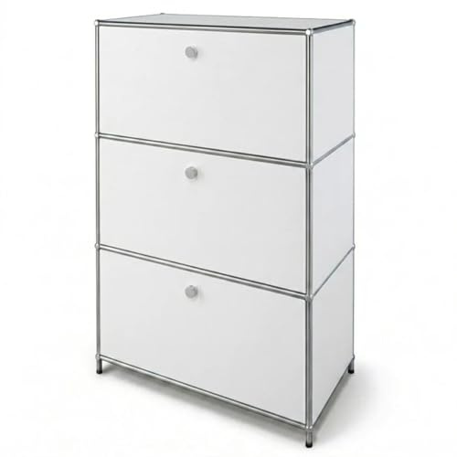 Floordirekt Metallschrank - Weiß 75×40×120cm - Aktenschrank mit 3 verschließbaren Fächern - Moderner Aufbewahrungsschrank - Concept Epure MK-129