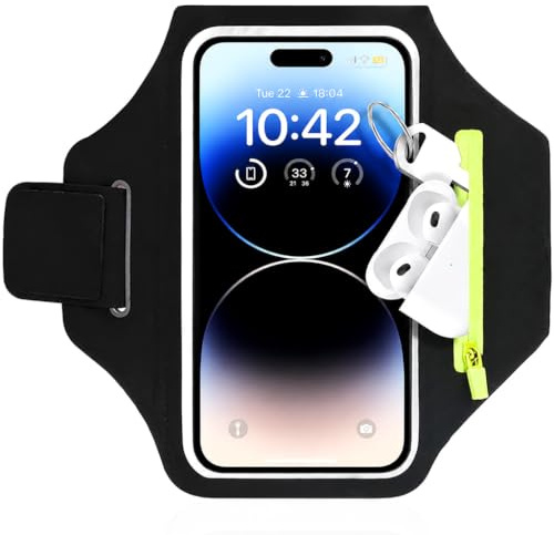 Running Armband Phone Holder, Sports Armband for Running with Zipper Pocket, Phone Armband Adjustable Strap for 6.9 Smartphone, Running Armband Phone Holder for iPhone Samsung, Workout Gym