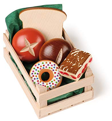 Erzi 28237 Sortiment Backwaren, klein aus Holz, Kaufladenartikel für Kinder, Rollenspiele | für Kinder, Kaufmannsladen, Rollenspiele, Kreative Spielwelten gestalten