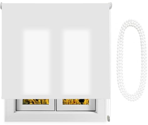 Estor Enrollable Translúcido Elite Luz y Privacidad con Cadena de Repuesto Contactaremos para ajustarlo a tu Medida Medidas Ancho x Alto.Color Blanco. Medida 110cm x 140cm