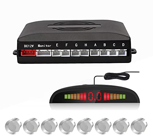 CoCar Auto Rückfahrwarner Einparkhilfe 8 Sensoren Einparkassistent Einparksystem PDC + LED Anzeigen + Akustische Warnung - Silber
