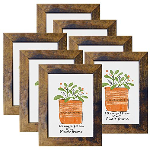 Photo Frame 7x5 Rustic Wood Picture Frames Wall Tabletop Display, Set of 7