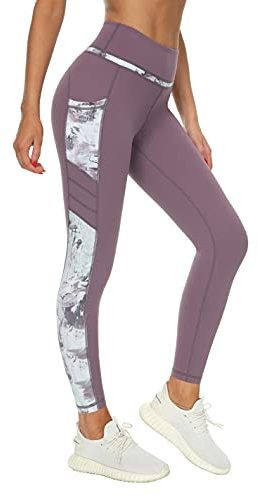 Flatik Sport Leggings Damen mit Taschen， Blickdicht leggingsjogginghose Damen Fitnesshose Laufende Leggings M