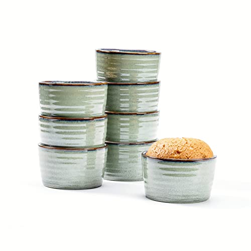 Henten Home Ramequins et Moules à Soufflés, Ramequins à Souffler pour Cuisson - 10cm, Cocotte Four en Céramique de 240ml pour 8 Personnes, Micro-Onde Convient - Vert