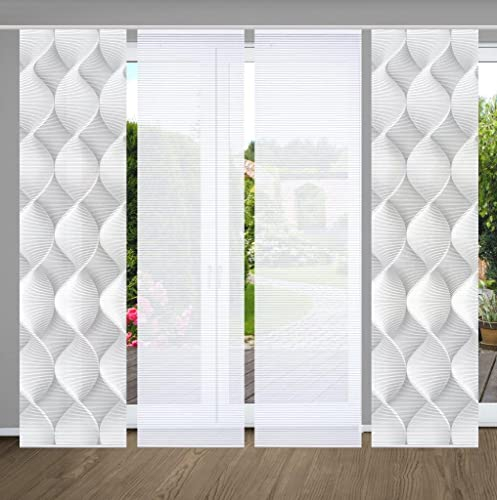 HOME in green 84113 LAMIRA Schiebegardine, recyceltem Polyester, 245x60 cm, Farbe:grau, Größe:245 x 60 cm, Anzahl:4er-Set (2X Motiv. 2X Uni)