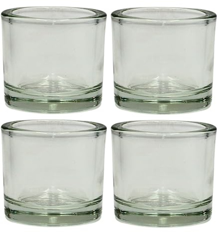 Dekohelden24 Windlichtglas/Teelichtglas im 4er Set, klar/transparent aus Glas, schlicht und elegant, Größe: H/Ø ca. 5,5 x 6 cm