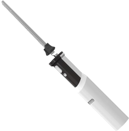 QUTBAG Taglierina elettrica Manuale per Kebab, Coltello per affettare Carne a Batteria Coltello per Pane con 2 Lame seghettate in Acciaio Inossidabile da 8, Pulsante di Avvio Singolo e Pulsante