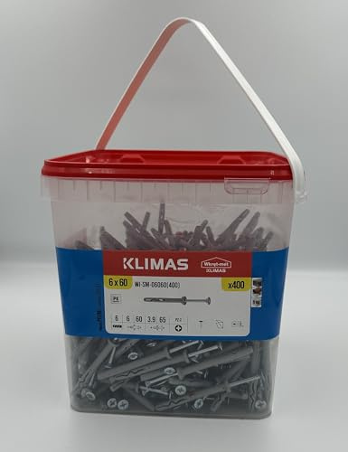 KLIMAS Juego de tacos de impacto de montaje rápido con cuello y tornillos de cabeza avellanada BIG BOX | Tacos para clavos de hormigón poroso, tacos de plástico (6 x 60-400 unidades)