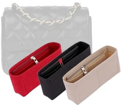 LinerLink Taschen-Organizer für Chanel Mini-Tasche, quadratisch, 17 x 13 x 8 cm (L x H x T), Beige, Stil B: seitlicher Reißverschluss)