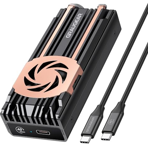 GRAUGEAR Externes SSD Gehäuse für NVMe SSD M.2 [USB 4 Thunderbolt 4] 40Gbps | Externe Festplatte SSD, NVMe M.2 SSD, PCIe 4.0 M2 SSD, SSD Festplatte, aktive Lüfter Kühlung, leise, UASP Trim Unterstützung