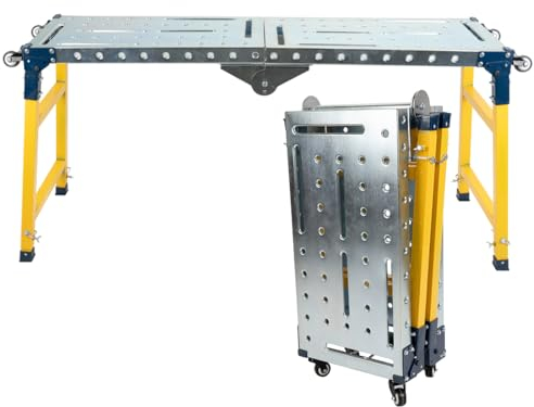 CStern Tavolo da officina 2 in 1, pieghevole, portatile, pieghevole, altezza regolabile, piattaforma di lavoro, pieghevole, ponteggio con ruote, portata 498 kg