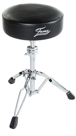 Hochwertiger Schlagzeughocker, gepolsterter runder Sitz, stufenlose Höhenverstellung 54-74 cm, faltbares Design, stabile Hartgummifüße, ideal für Proberaum Studio Bühne