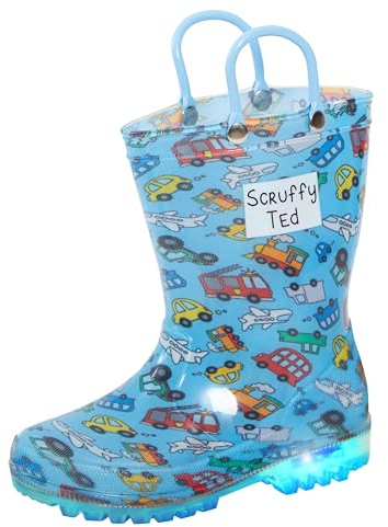 Kinder-Gummistiefel mit Griffen und blinkenden Lichtern, Autos, Regen, Schneeschuhe, blau, 28 EU