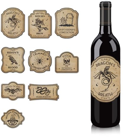 36stk Halloween-Weinflaschenetiketten, 9 Stile Weinflaschenaufkleber Wasserfest Halloween-Flaschenetiketten Vintage-Etiketten Aufkleber für Weinflaschen Limonadendosen Bierflaschen Laptops