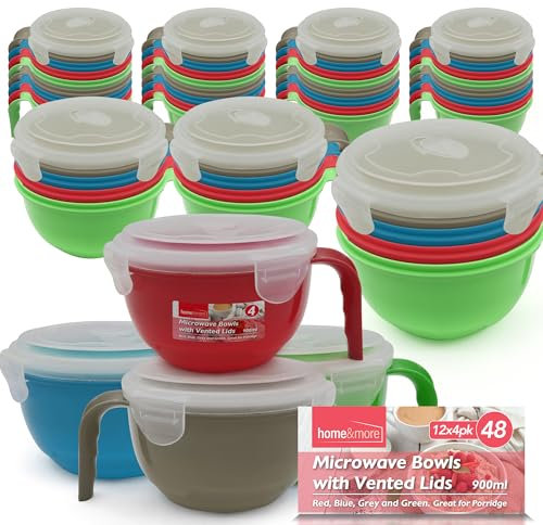 SOL 48pk Microwavable Containers with Lids 900ml – Bulk Reusable Food Storage Bowls with Vented Lids – Stackable Freezer, Microwave & Dishwasher Safe Meal Prep Containers for Kitchen & Takeaway Use