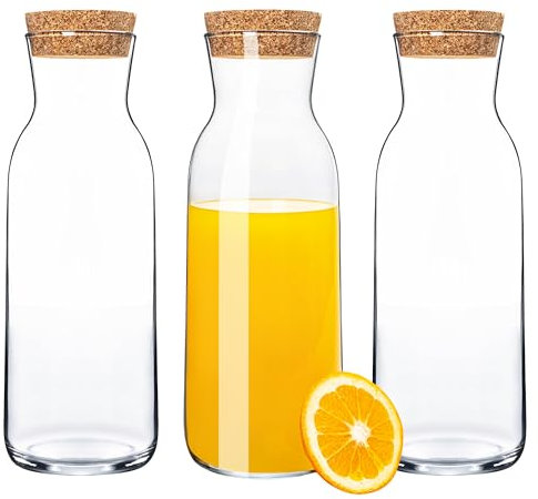 KONZEPT Lot de 3 carafes à eau avec couvercle, carafe en verre de 1 litre, idéale pour l'eau, le jus, la limonade et le lait