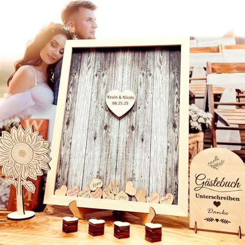 Neamon Gästebuch Hochzeit Holz Blanko Taufbuch Gästebuch Geburtstag Taufe Holz Hochzeitsalbum 115 Herzen (Flower)