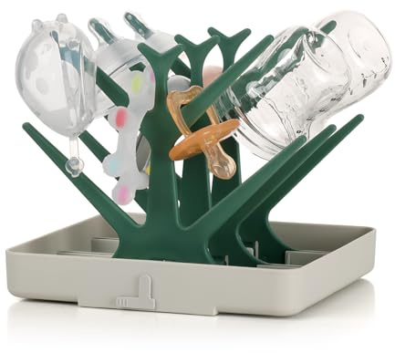 haakaa Abtropfgestell für Babyflaschen, platzsparender Flaschen-Trockenbaum für Flaschen/Pumpenteile/Schnuller und andere Baby-Utensilien, ideal für Zuhause und Reisen, BPA-frei-Waldgrün