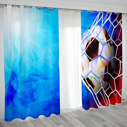 Rptidmv Vorhänge mit Ösen Fußball Vorhang Blickdicht Verdunklungsvorhänge Thermovorhang Schallschutz - Wohnzimmer Schlafzimmer Büro Deko Garten 2er Set -140 x 245 cm (B x H)
