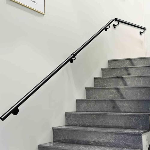 Drsyffsup Handrail for Stairs, Assistive Staircase Railings for Indoor and Outdoor, Black Wall Mounted Handrail with Brackets and Metal Screws, for Stairs Corridor Lofts Garden Balcony(11.5ft/350cm)